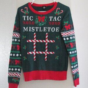 Christmas Holiday Mistletoe Sweater Womens Medium Green Long Sleeve Pullover Top